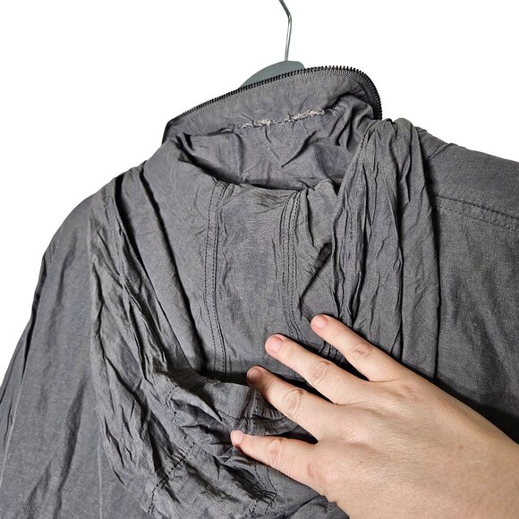 Eileen Fisher Lightweight Gray Crinkle Hooded Jacket Organic Cotton Blend L - Picture 8 of 12